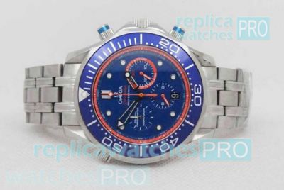 Omega Seamaster Planet Ocean Copy Men Watch - Blue & Red Dial SS Case